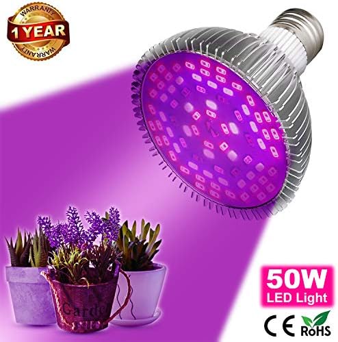 LED Plant Grow Light Bulb Full Spectrum for Indoor Plants Hydroponics Vegetables and Seedlings Growing, Led Plant Bulb for Flower Garden Greenhouse and Organic Soil - 50W E26