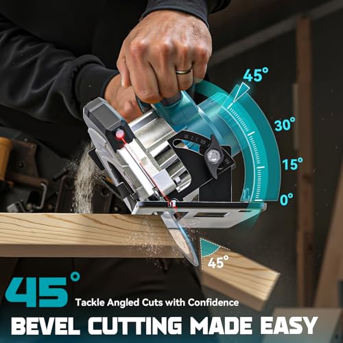 LIVOWALNY Circular Saw Compatible with Ma-kita 18V Batteries, Hand Circular Saw 66 mm with Saw Blade Ø165 x Ø20mm, Angle Tilt Adjustable without Tools (Tool Only)-Blue