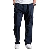 Men's Boys Full Elastic Waist Casual Cargo Pants Relaxed Fit Lightweight Pull On Workwear Pant