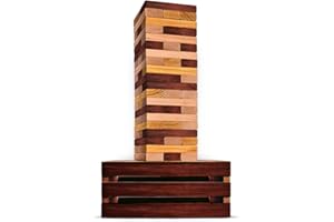 SWOOC Games - Reclaimed Giant Tower Game (Weather Resistant) 60 Blocks + Storage Crate/Outdoor Game Table | Stacks up to 5ft | Giant Outdoor Tower for Adults | Large Yard Activity | Jumbo Lawn Fun