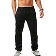MorwenVeo Men's Linen Pants Casual Drawstring Yoga Beach Trousers Lightweight Loose Fit Elastic Waist Summer Pant