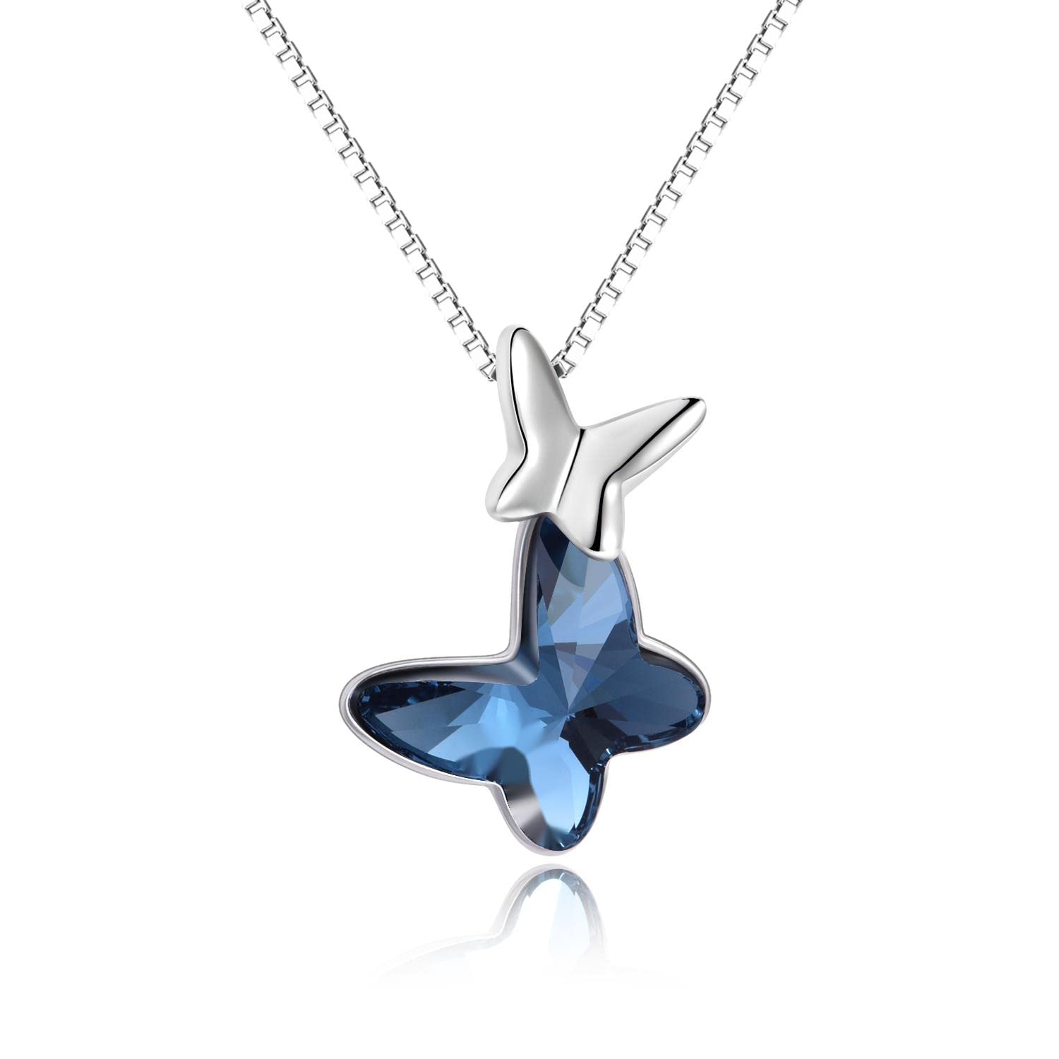 AOBOCO Sterling Silver Butterfly Pendant Necklace with Blue Crystals, Birthday Jewellery Gifts for Women Girls — image 1