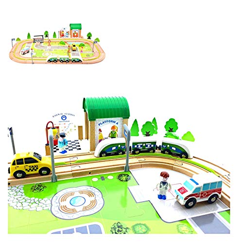 Holzeisenbahn Holzbahn / Zug mit Schienen / Train Station Holzautobahn 110 Teile