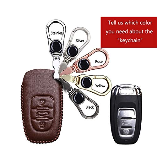 KUKAKEY Car Leather Key Case Key Bag Key Cove for Audi B6 B7 B8 A4 A5 A6 A7 A8 Q5 Q7 R8 TT S5 S6 S7 S8 SQ5 Car Key Case Color Name 3 Button Bronw Size Stainless