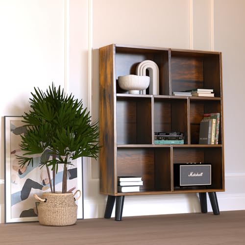 3 Tier Cube Bookshelf, Freestanding Bookcase with Legs, Wood Storage Organizer Bookshelves for Bedroom,Living Room,Home,Office, Brown 80 * 24 * 110Cm