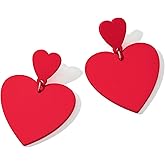 Double Heart Dangle Earrings for Women - Statement Heart Shaped Earrings, Cute Love Earrings for Concert and Valentine's Day