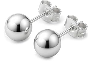 KEZEF Sterling Silver Ball Stud Earrings Hypoallergenic Earrings for Women | Available in Sterling Silver, Rose Gold, or 14K Gold Plated Silver (2mm-10mm)