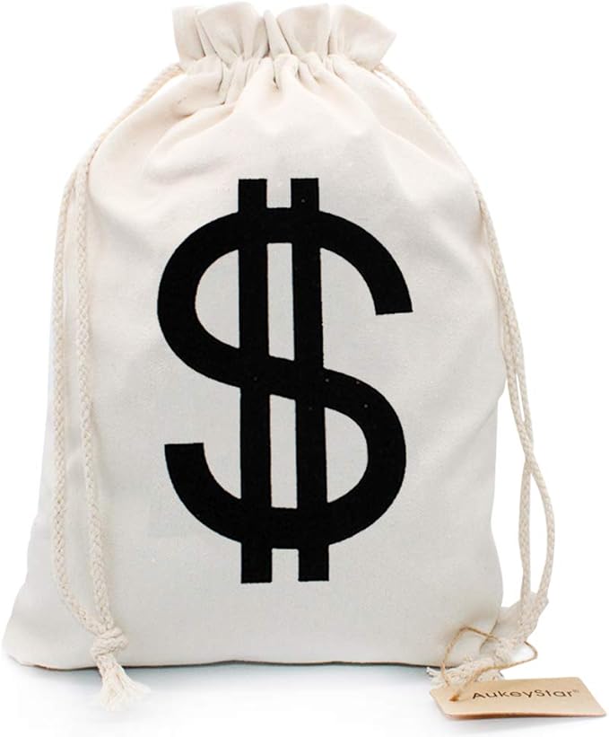 AukeyStar Large Canvas Natural Money Bag Pouch with