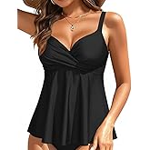 Women's Underwire Tankini Top Only- Twist V Neck Swimsuit Top Flowy Bathing Suit Top No Bottom 2025