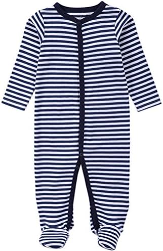 Striped Baby Boy Footed Pajama, Girl Sleeper Soft Cotton Long Sleeve Jumpsuit (10-12 Months)