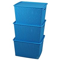 Basicwise QI003214.3 Plastic Blue Storage Container Box with Lid (Set of 3), Large, 3 Set