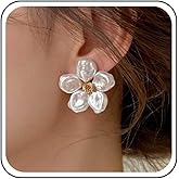 Aneneiceera Vintage Acrylic Flower Stud Earrings White Flower Petal Earring Large Flower Earring White Flower Earrings Jewelry for Women