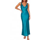 VUBIYA Women's Summer Satin V Neck Backless Maxi Dress Wedding Guest | Open Back Tie-Back, Silk Sleeveless, Formal Bridesmaid, Elegant Cocktail, Vacation Beach, Date Night and Party