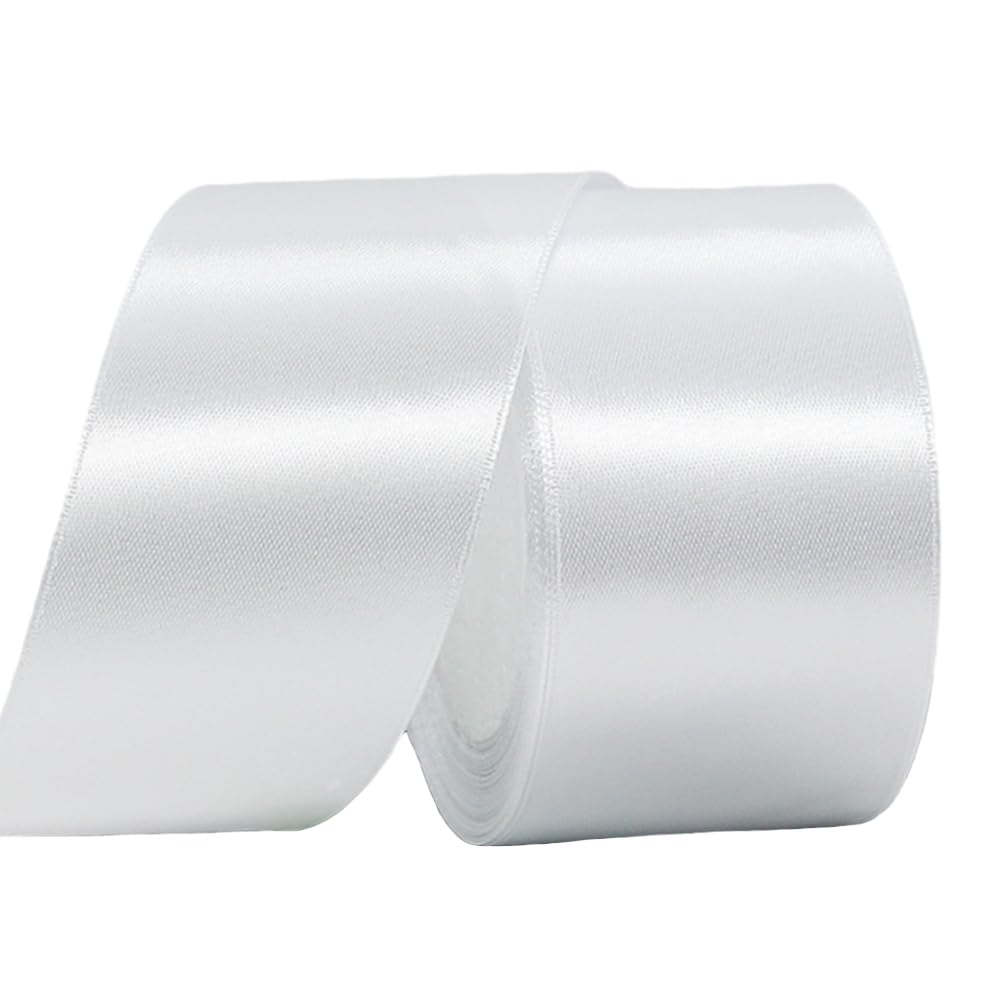 Wide White Ribbon 50mm Satin Ribbons for Gift Wrapping,22m 1.9Inch Silk Thick Wrapping Ribbon White for Crafting,Union Jack British,Wedding Car,Hair Bows,Bouquets,Cake Decorations
