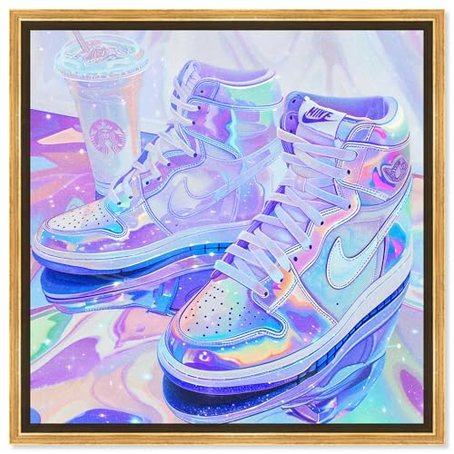 Sneakers and Iced Coffee in Neons Canvas Urban Art Prints by Notoriart, Gold Fr…