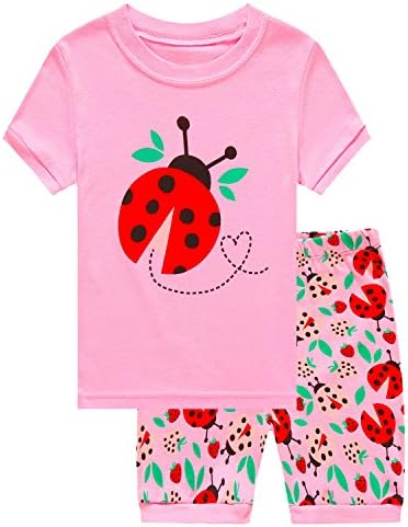"Moon Star" Little Boys' Girls' 2 Piece short Sleeve Pajama Sets 100% Cotton Sleepwear Toddler Kids Clothes