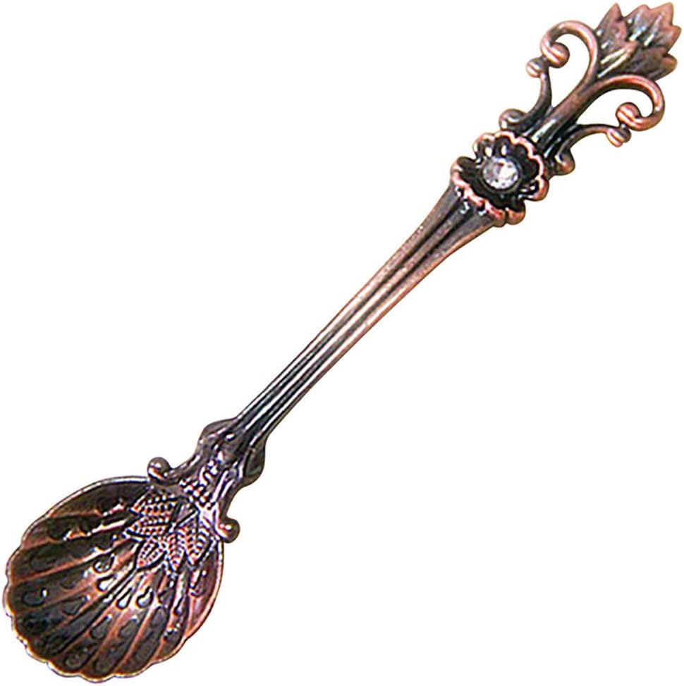 Metal Carved Coffee Spoon Set Vintage Table Spoon Antique Tea Spoons Coffee Spoon 5PC Fork Tablespoons,Dark Copper