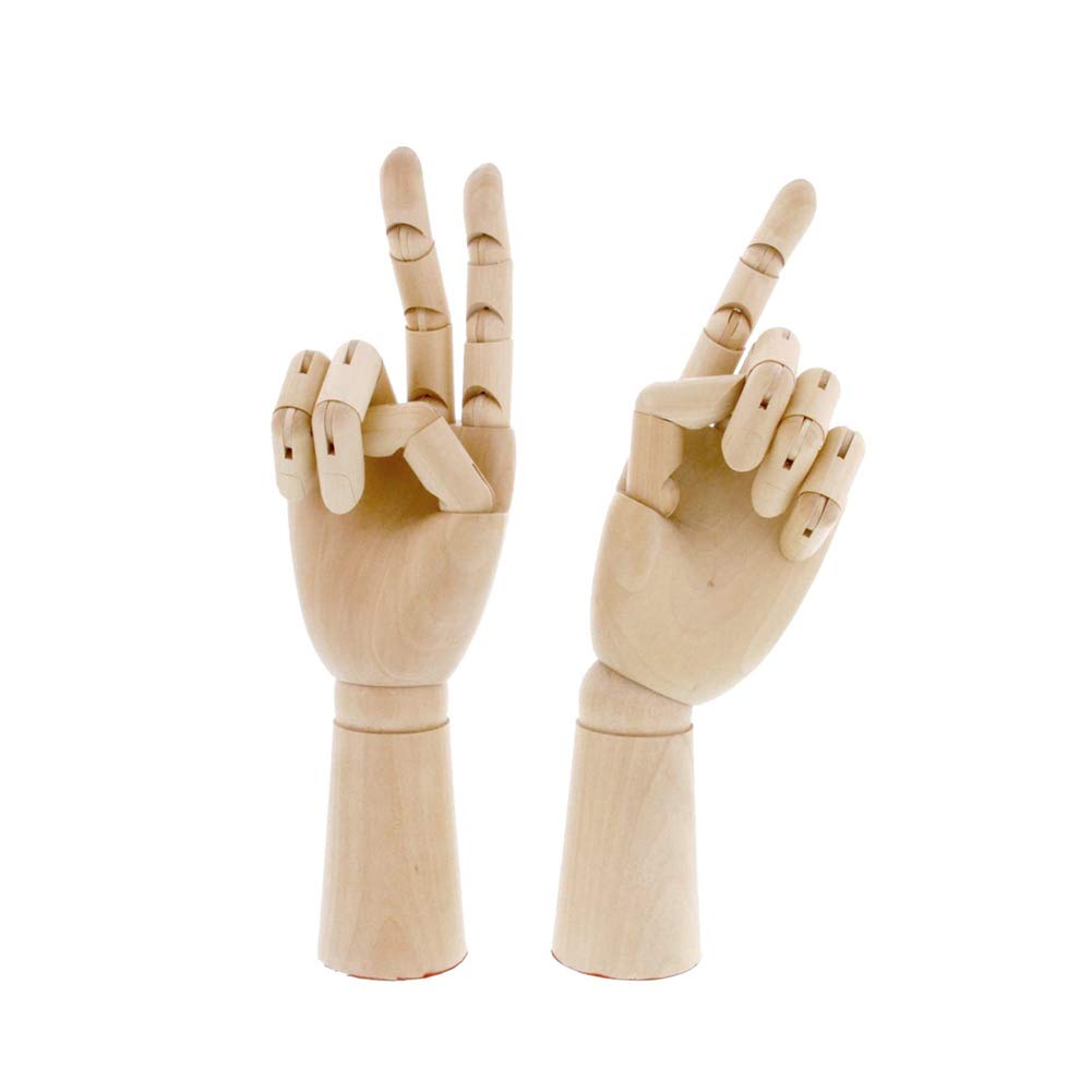 Art Wooden Hand, Feelfly Artist Jointed Articulated Mannequin Wood Hand Opposable Sectioned Figure Sculpture Manikin Hand Model with Flexible Fingers for Drawing Sketching Display (7" Left+Right)