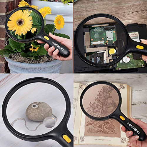 iMagniphy Large Magnifying Glass with Light 5.5inch Lens Magnifier, 2X & 5X Magnification for