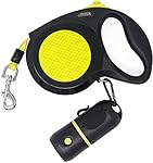 Friends Forever Reflective Retractable Nylon Leash with Flashlight Waste Bag Dispenser, 20ft Black & Neon Green