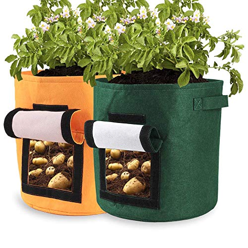 Pannow Potato Grow Bags,2-Pack 15 Gallon Potato Planter Bag, Double Layer Nonwoven Cloth Fabric Pots with Handles for Vegetables, Fruit, Carrot, Tomato, Onion
