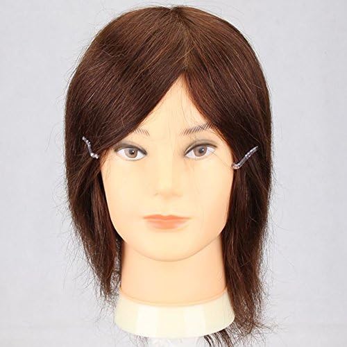 Feicai 10 Inches Cosmetology Mannequin Training Head with Fringe for Hairdressers 100% Human Hair