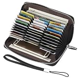 Lavemi RFID Blocking 36 Credit Card Holder Leather Wallets for Women with Wristlet Zip Around,Large Capacity(Black1)
