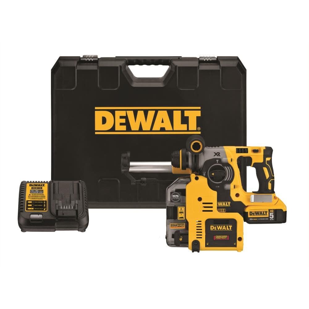 DEWALT 20V MAX XR Rotary Hammer, SDS Plus, L-Shape, On-Board Dust Extractor, 1-Inch (DCH273P2DHO)