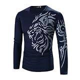 Mens Shirt,Haoricu Men's Fashion Printed Long Sleeved T shirt Clearance (L, Navy)