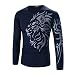 Mens Shirt,Haoricu Men's Fashion Printed Long Sleeved T shirt Clearance (L, Navy)
