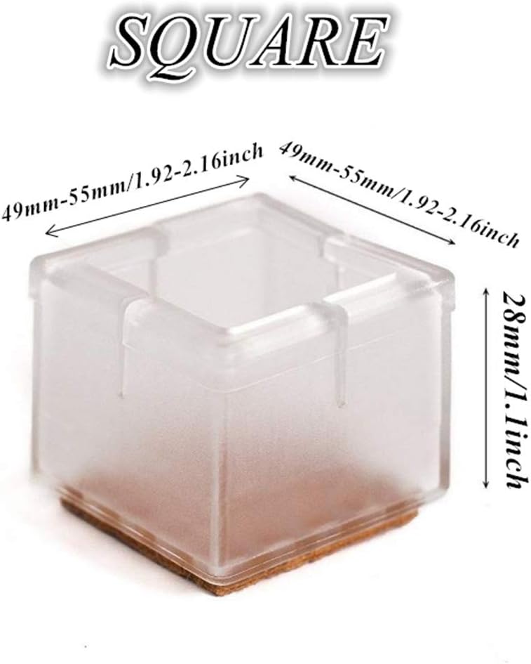 YGMXZL 16PCS Chair Leg Caps,Square Silicone Table Feet Cover Pads,Chair Leg Floor Protectors,Furniture Foot Cups for Anti Scratch (49-55mm) - Image 3