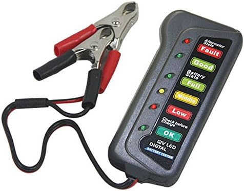 12V Car Motorcycle Digital Battery Alternator Load Tester 6 LED Display Vehicle (Black)