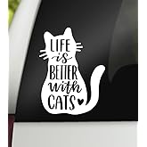 Life is Better with Cats Decal l Cat Vinyl Decal | Cat Mom Sticker Decal | Car Decal Bumper Sticker Window Laptop Tumbler Decal | 4" x 5.3" Size | Made in USA