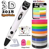 3D Pen with 18 Colors PLA Filament Refills - Dikale 07A【Newest Version】 3D Drawing Printing Pen Bonus 18 Colors 180 Feet PLA 250 Stencils eBooks for Kids Adults Arts Crafts Model DIY, Non-Clogging