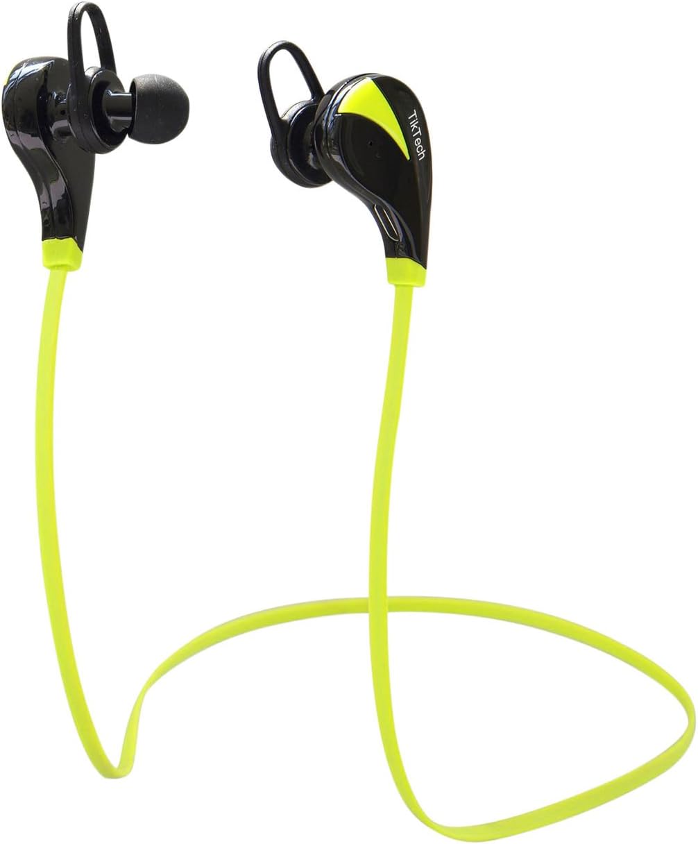 TikTech Sport Series Wireless Bluetooth 4.0 + EDL Noise Cancelling Headset for Running/gym/exercise Sweat Proof Wireless Bluetooth Earbuds Earphones for Iphone 6, Iphone 6 Plus, Iphone 5, 5c, 5s, 4, Ipad 2, 3, 4, Ipod, and Android devices (Green)