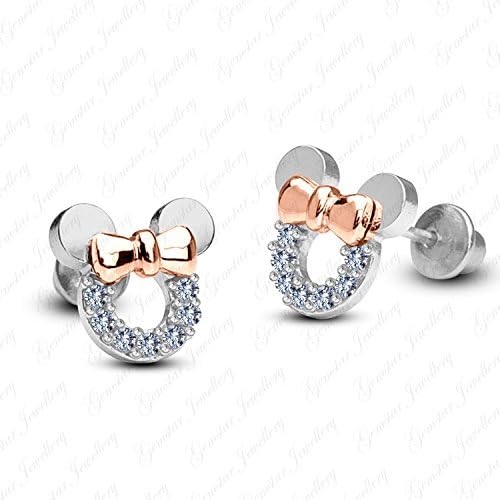 Gemstar Jewellery 18K Two Tone Gold Plated Round Cubic Zirconia Minnie Mouse Baby & Adult Disney Earrings