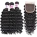 UNice Hair Icenu Series Peruvian Deep Wave Virgin Hair 4x4 Lace Closure with Bundles Real Human Hair Weft Extensions Natural Color 95-100g/piece (16 18 20+14Closure)