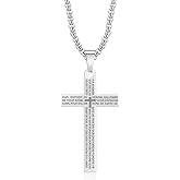 DNBVII Stainless Steel Cross Necklace Lord's Prayer Pendant, Intricate Engraving for Men Women, Faith & Protection with Chain