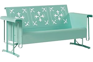 Crosley Furniture Azalea Retro Metal Outdoor Vintage Sofa Glider, 3-Person Rocking Patio Bench, Porch, Deck, Aqua Gloss