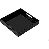 KEVLANG Glossy Black Acrylic Serving Tray - 14x14Inch, Multipurpose, Sturdy, Modern Style, Spill Proof, Countertop Organizer, Vanity Table Tray