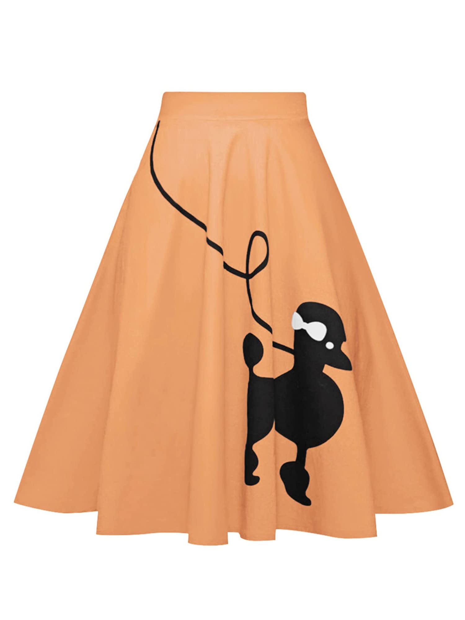 Women Poodle Skirt 50s Vintage Pleated A-line Zipper Skirts Orange