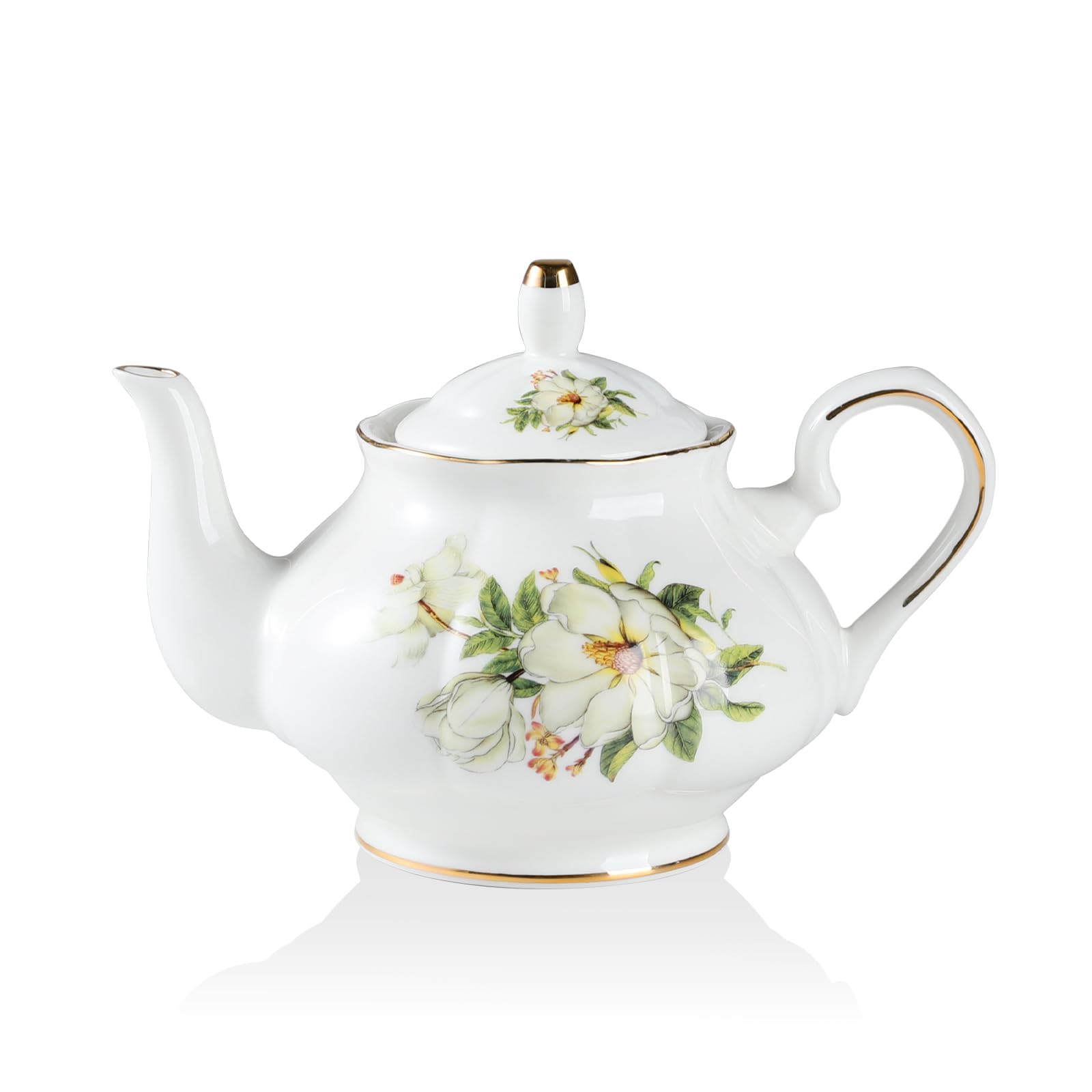 Sweejar Home Porcelain Teapot, 850ml Vintage Floral Gold Rim Design Ceramic Tea Pot, Flower Tea Loose Leaf Teapot, Coffee Pot, Women and Tea Lovers, 3-4 Cups (Camellia) — image 1