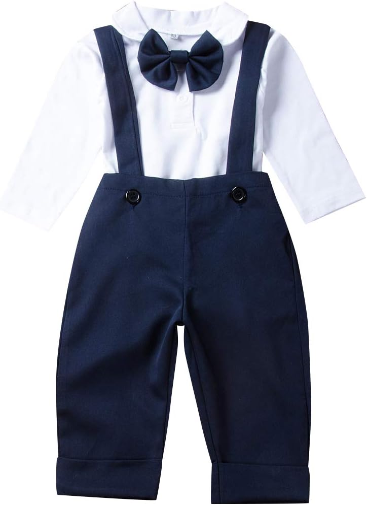 Toddler Baby Boys Gentleman Clothes Sets Bow Tie Shirts+Suspender Trousers Gentleman Outfit Suits Birthday Gifts 0-3Y