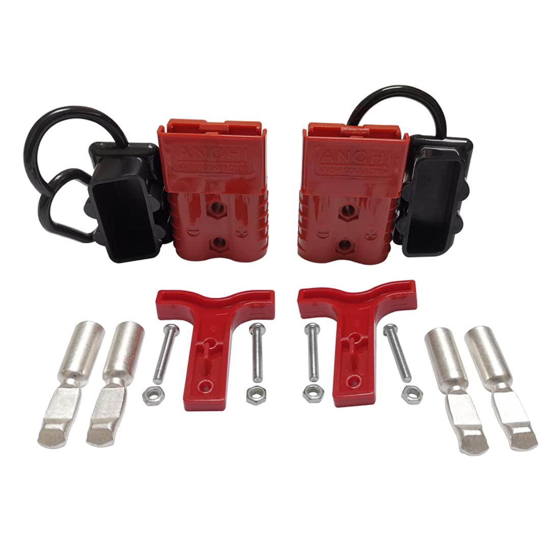 Photo 1 of Kit 120 Amp 2AWG Connectors Plugs 120A Quick Connect Disconnect Max 600 V, 2 Pcs 120 amp Battery Power Connector & Handle & Cover Dust (Red, 2AWG)