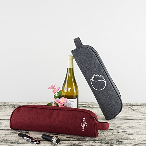 Freshore Insulated Single Wine Tote Bag Carriers For Cooler Restaurant As Christmas Gift - Firmly Store Corkscrew (Classical Gray)