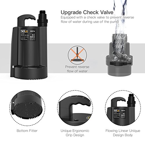 Submersible Water Pump, Tacklife 1/3 HP Automatic ON/OFF Electric Water Removal Pump, 4 Amp High