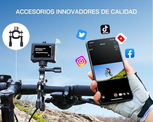 GA300 Cámara Acción 4K, Submarina 40m Impermeable con Tarjeta 32GB, WiFi 60FPS 24MP, Zoom 8X + Gran Angular 170° EIS, Mando 2.4G, Pantalla Táctil, 2 Baterías 1350mAh