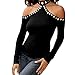 XWDA Women's Halter Beads Off Shoulder Blouse Sexy Top Tee (Black,M)