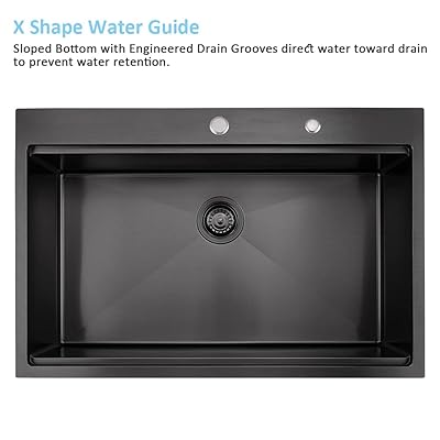 Buy Drop In Kitchen Sink Black Bokaiya 33 Inch Black Stainless Steel Sink Topmount Drop In Workstation Sink 16 Gauge Gunmetal Matte Black Single Bowl Kitchen Sink With Cutting Board Strainer Online In