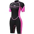 AICARSHI 3mm Shorty Wetsuit for Women - Neoprene Dive Skin Front Back Zip Scuba Diving Suit for Cold Water Snorkeling Surfing Swimming